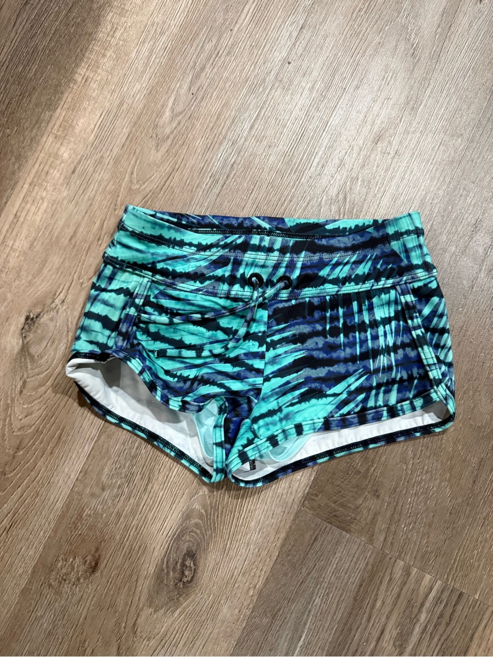 Athleta Aqua & Navy Tie-Dye Running Shorts